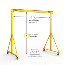Мини кран козловой мобильный ручной Мобиус МПУ до 500 кг 3x3 метра