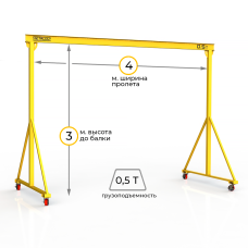 Мини кран козловой мобильный ручной Мобиус МПУ до 500 кг 3x4 метра