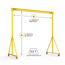 Мини кран козловой мобильный ручной Мобиус МПУ до 500 кг 4x4 метра