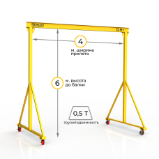 Мини кран козловой мобильный ручной Мобиус МПУ до 500 кг 6x4 метра