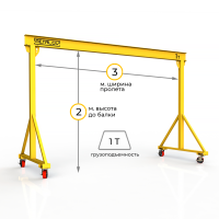 Мини кран козловой мобильный ручной Мобиус МПУ до 1Т 2x3 метра