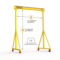 Мини кран козловой мобильный ручной Мобиус МПУ до 1Т 3x2 метра
