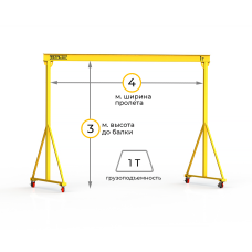 Мини кран козловой мобильный ручной Мобиус МПУ до 1Т 3x4 метра