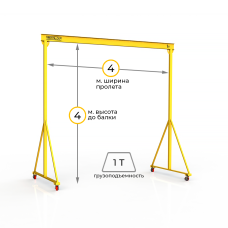Мини кран козловой мобильный ручной Мобиус МПУ до 1Т 4x4 метра