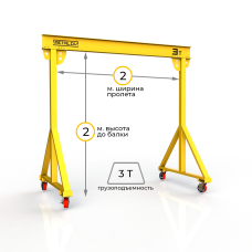 Мини кран козловой мобильный ручной Мобиус МПУ до 3Т 2x2 метра