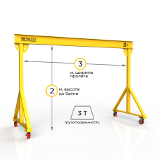 Мини кран козловой мобильный ручной Мобиус МПУ до 3Т 2x3 метра