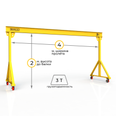 Мини кран козловой мобильный ручной Мобиус МПУ до 3Т 2x4 метра