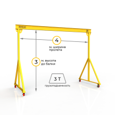 Мини кран козловой мобильный ручной Мобиус МПУ до 3Т 3x4 метра