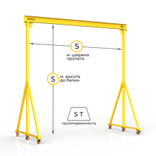 Мини кран козловой мобильный ручной Мобиус МПУ до 5Т 5x5 метра