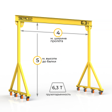 Мини кран козловой мобильный ручной Мобиус МПУ до 6,3Т 5x4 метра