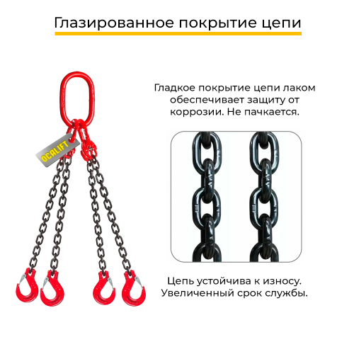 Строп цепной четырёхветвевой 4СЦ 2,36т 1м OCALIFT цепь глазированная Т8 G80