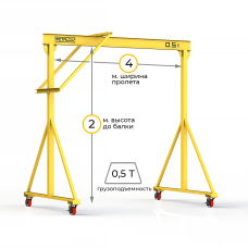 Мини кран козловой ручной усиленный Мобиус-R1 до 500 кг 2x4 метра