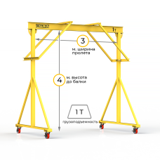 Мини кран козловой ручной усиленный Мобиус-R2 до 1Т 4x3 метра