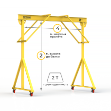 Мини кран козловой ручной усиленный Мобиус-R2 до 2Т 2x4 метра