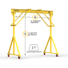 Мини кран козловой ручной усиленный Мобиус-R2 до 2Т 5x6 метров
