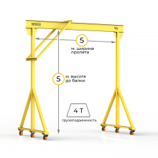 Мини кран козловой ручной усиленный Мобиус-R1 до 4Т 5x5 метров