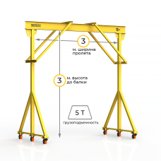 Мини кран козловой ручной усиленный Мобиус-R2 до 5Т 3x3 метра