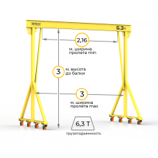 Мини кран козловой ручной усиленный Мобиус-V до 6,3Т 3x3 метра