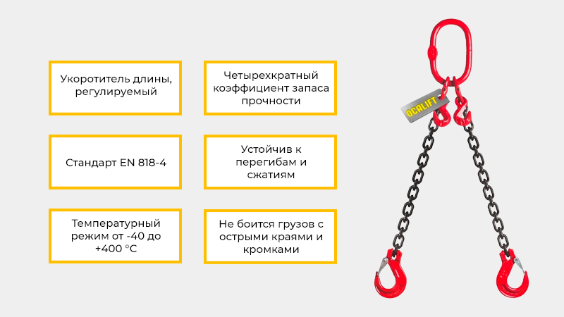 Цепной строп OCALIFT 2СЦ изготавливается по стандарту EN 818-4