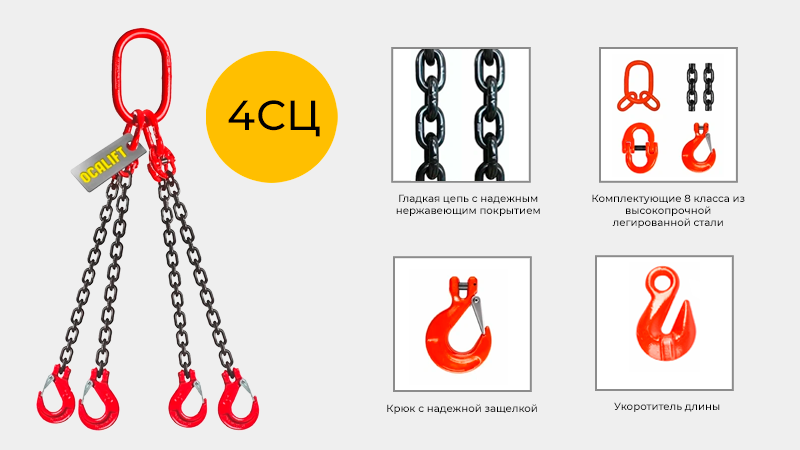 Цепной четырёхветвевой строп с укоротителем регулируемый OCALIFT 4СЦ
