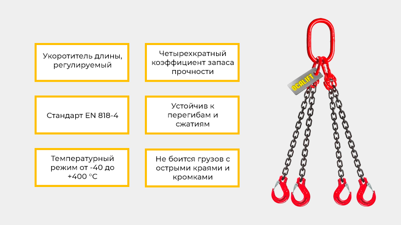 Цепной строп OCALIFT 4СЦ изготавливается по стандарту EN 818-4